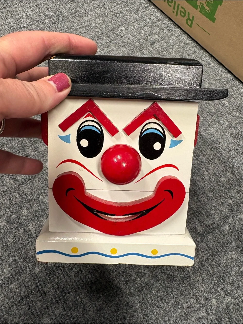 Vintage Wooden Japanese Clown Jewelry Box Plays Music